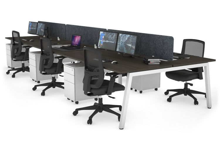 Quadro 6 Person Office Workstations [1600L x 800W with Cable Scallop] Jasonl white leg dark oak dark grey echo panel (400H x 1600W)