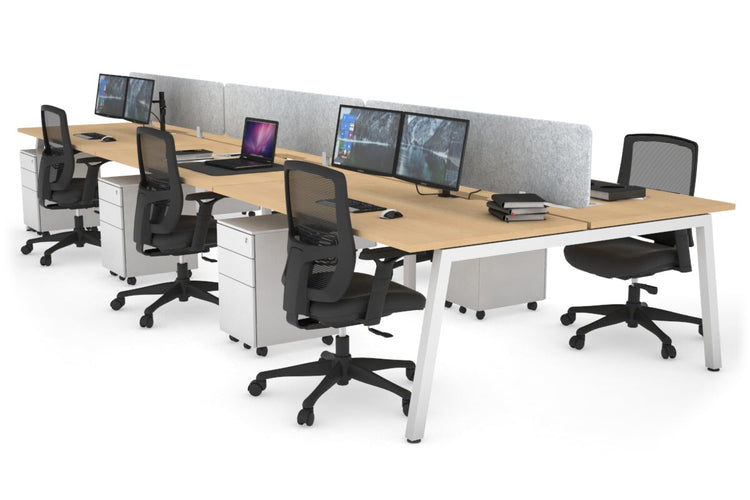 Quadro 6 Person Office Workstations [1600L x 800W with Cable Scallop] Jasonl white leg maple light grey echo panel (400H x 1600W)