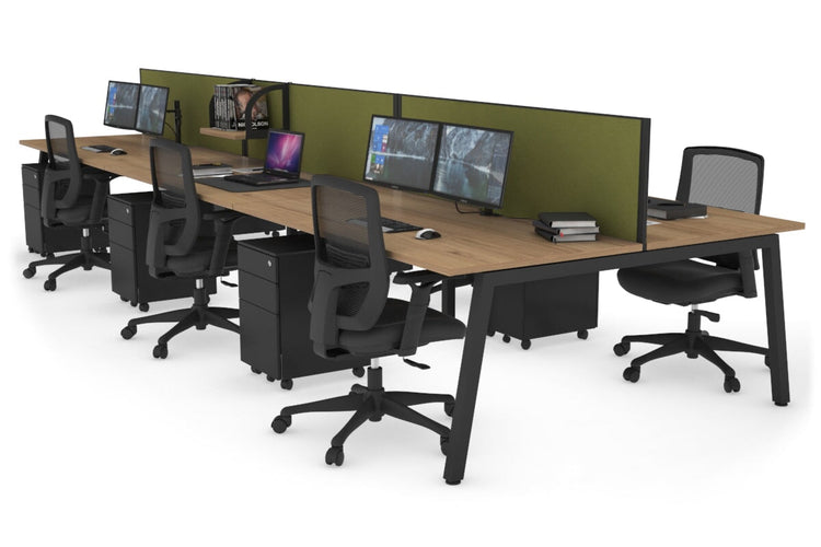 Quadro 6 Person Office Workstations [1600L x 800W with Cable Scallop] Jasonl black leg salvage oak green moss (500H x 1600W)