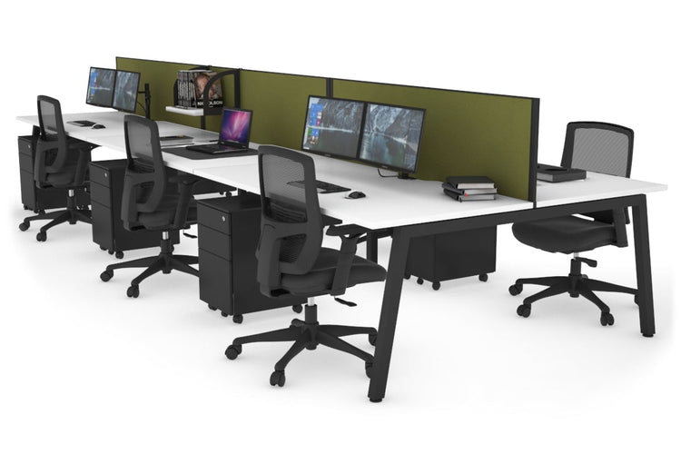 Quadro 6 Person Office Workstations [1600L x 800W with Cable Scallop] Jasonl black leg white green moss (500H x 1600W)