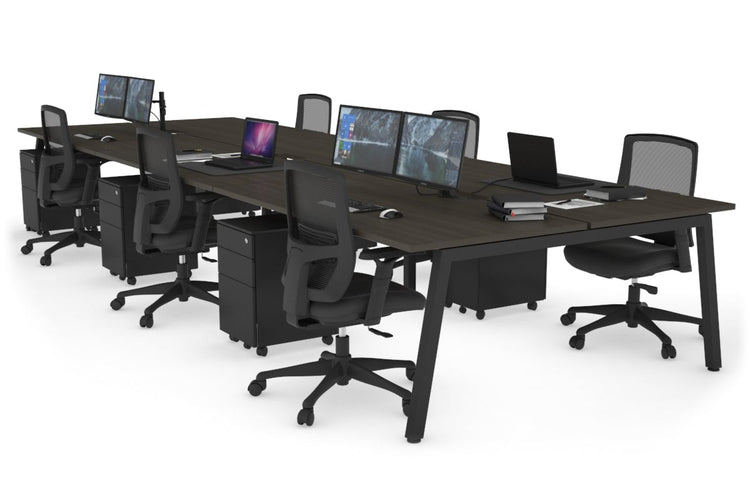 Quadro 6 Person Office Workstations [1600L x 800W with Cable Scallop] Jasonl black leg dark oak none