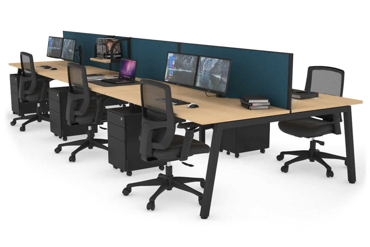 Quadro 6 Person Office Workstations [1600L x 800W with Cable Scallop] Jasonl black leg maple deep blue (500H x 1600W)