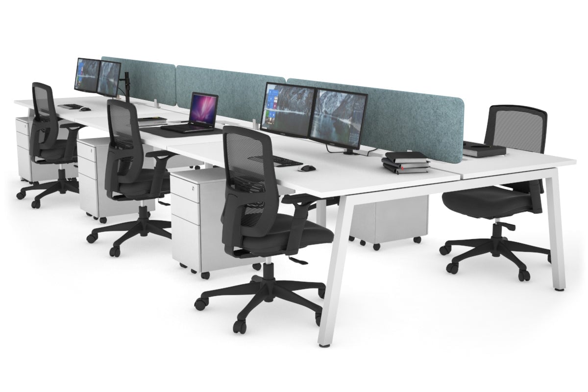Quadro 6 Person Office Workstations [1600L x 800W with Cable Scallop] Jasonl white leg white blue echo panel (400H x 1600W)
