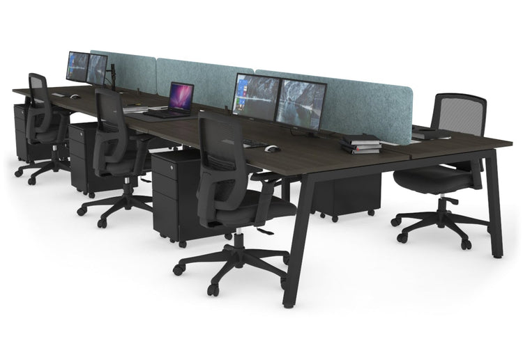 Quadro 6 Person Office Workstations [1600L x 800W with Cable Scallop] Jasonl black leg dark oak blue echo panel (400H x 1600W)