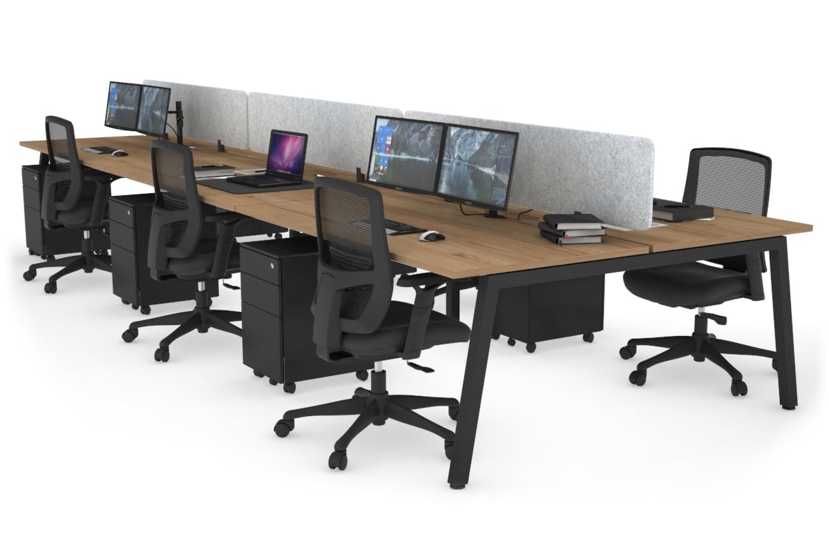 Quadro 6 Person Office Workstations [1600L x 800W with Cable Scallop] Jasonl black leg salvage oak light grey echo panel (400H x 1600W)