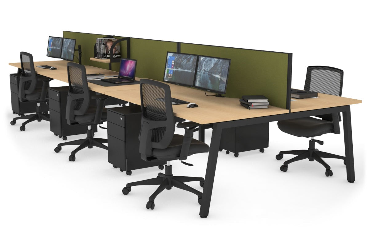 Quadro 6 Person Office Workstations [1600L x 800W with Cable Scallop] Jasonl black leg maple green moss (500H x 1600W)