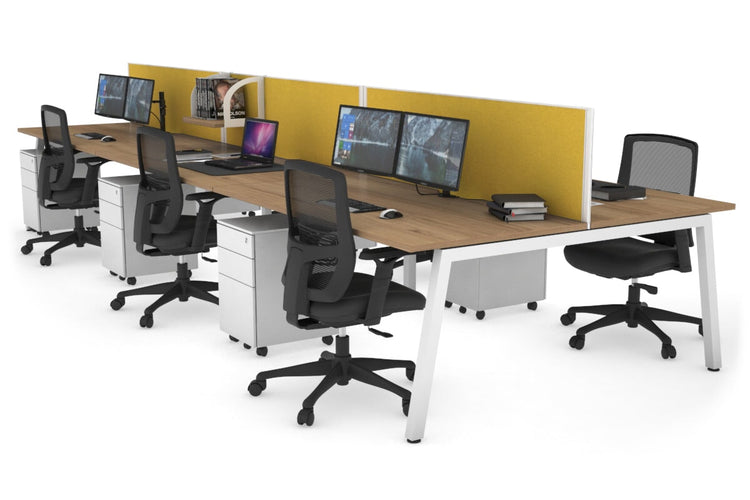 Quadro 6 Person Office Workstations [1600L x 800W with Cable Scallop] Jasonl white leg salvage oak mustard yellow (500H x 1600W)