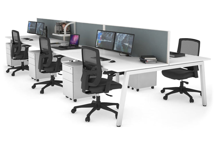 Quadro 6 Person Office Workstations [1600L x 800W with Cable Scallop] Jasonl white leg white cool grey (500H x 1600W)