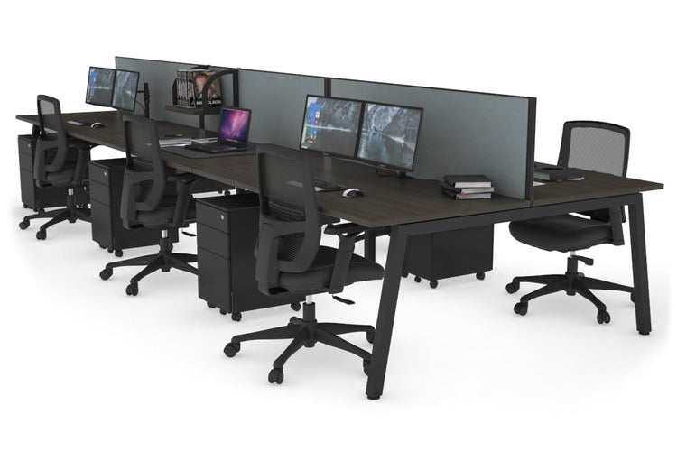 Quadro 6 Person Office Workstations [1600L x 800W with Cable Scallop] Jasonl black leg dark oak cool grey (500H x 1600W)