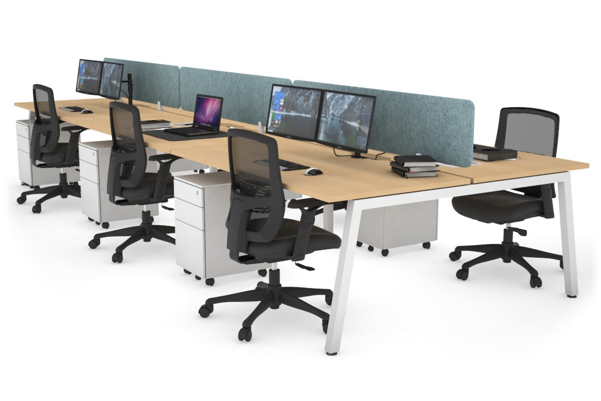 Quadro 6 Person Office Workstations [1600L x 800W with Cable Scallop] Jasonl white leg maple blue echo panel (400H x 1600W)