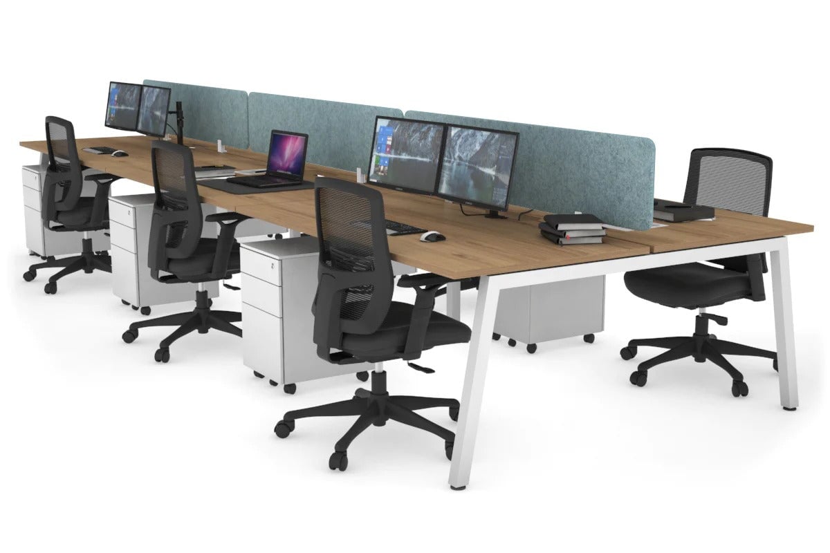 Quadro 6 Person Office Workstations [1600L x 800W with Cable Scallop] Jasonl white leg salvage oak blue echo panel (400H x 1600W)