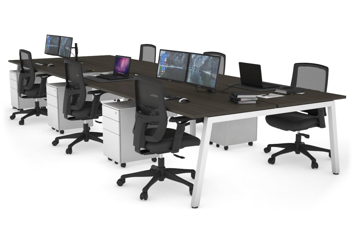 Quadro 6 Person Office Workstations [1600L x 800W with Cable Scallop] Jasonl white leg dark oak none