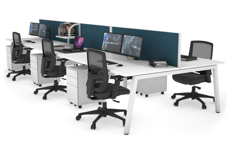 Quadro 6 Person Office Workstations [1600L x 800W with Cable Scallop] Jasonl white leg white deep blue (500H x 1600W)