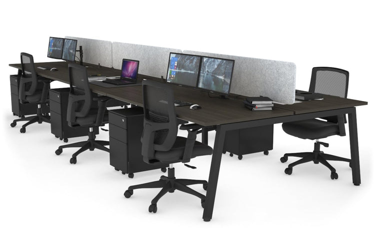 Quadro 6 Person Office Workstations [1600L x 800W with Cable Scallop] Jasonl black leg dark oak light grey echo panel (400H x 1600W)
