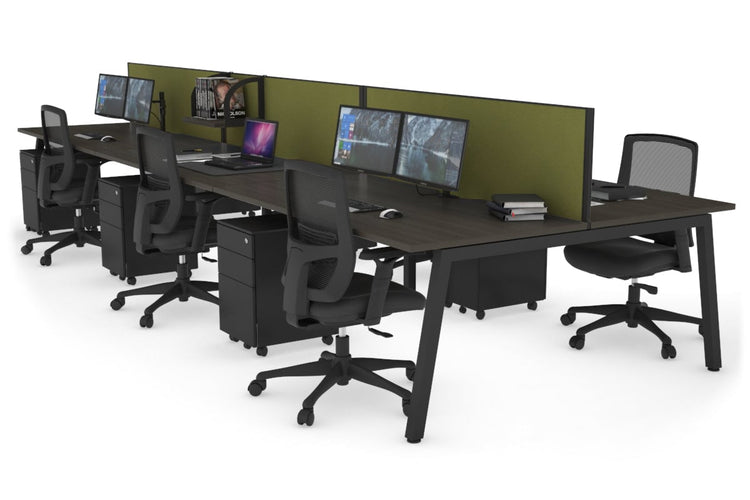 Quadro 6 Person Office Workstations [1600L x 800W with Cable Scallop] Jasonl black leg dark oak green moss (500H x 1600W)