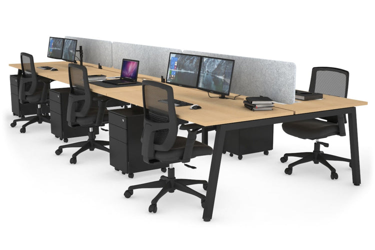 Quadro 6 Person Office Workstations [1600L x 800W with Cable Scallop] Jasonl black leg maple light grey echo panel (400H x 1600W)