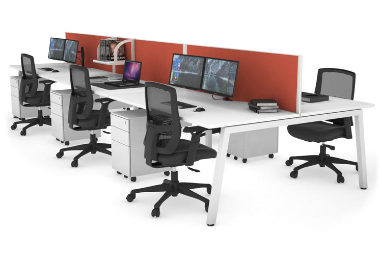 Quadro 6 Person Office Workstations [1600L x 800W with Cable Scallop] Jasonl white leg white orange squash (500H x 1600W)
