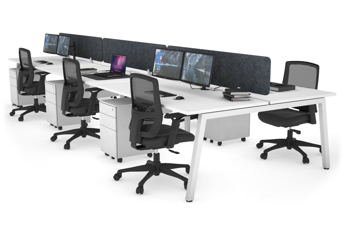 Quadro 6 Person Office Workstations [1600L x 800W with Cable Scallop] Jasonl white leg white dark grey echo panel (400H x 1600W)