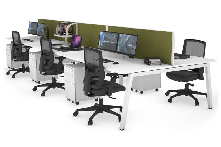 Quadro 6 Person Office Workstations [1600L x 800W with Cable Scallop] Jasonl white leg white green moss (500H x 1600W)