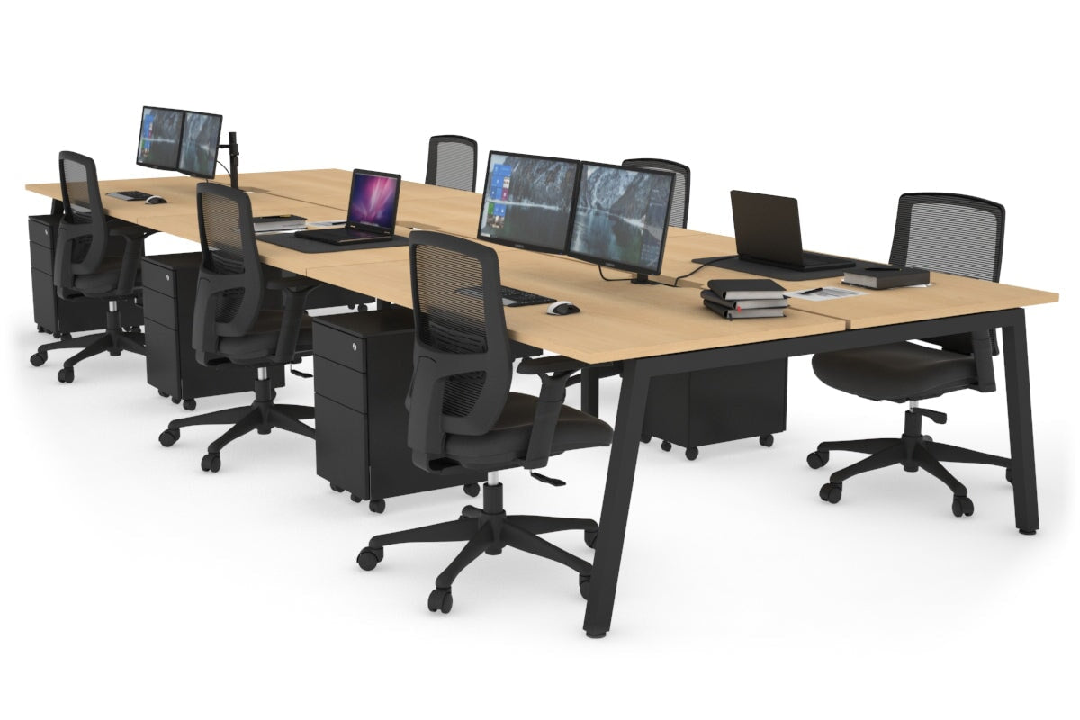 Quadro 6 Person Office Workstations [1600L x 800W with Cable Scallop] Jasonl black leg maple none