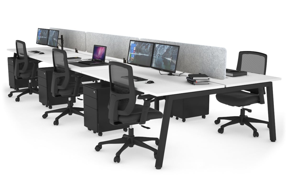 Quadro 6 Person Office Workstations [1600L x 800W with Cable Scallop] Jasonl black leg white light grey echo panel (400H x 1600W)