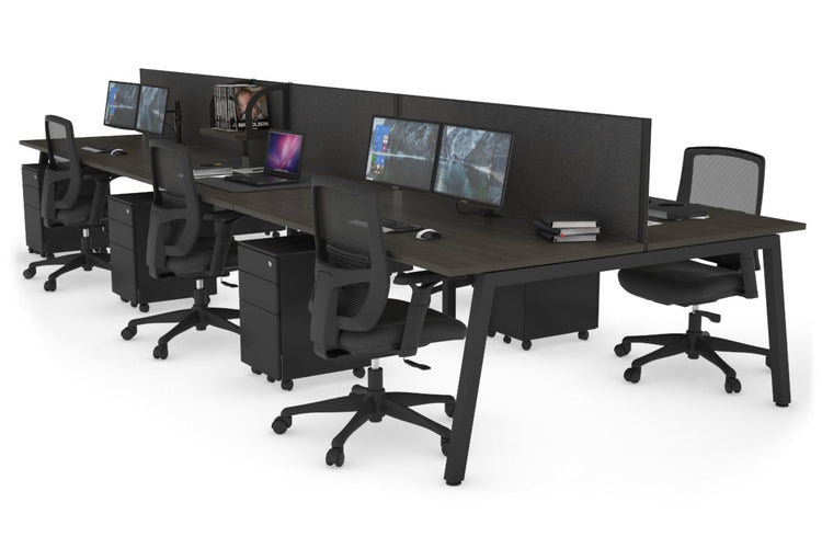 Quadro 6 Person Office Workstations [1600L x 800W with Cable Scallop] Jasonl black leg dark oak moody charcoal (500H x 1600W)
