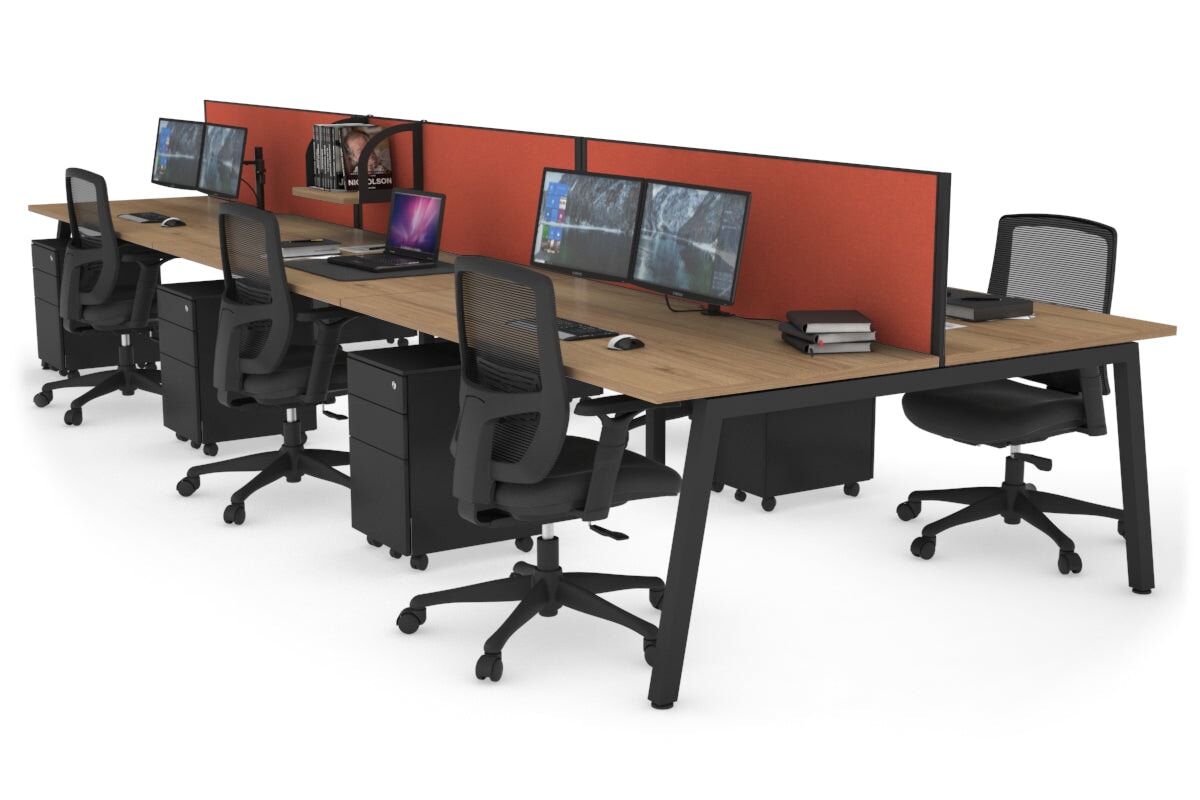 Quadro 6 Person Office Workstations [1600L x 800W with Cable Scallop] Jasonl black leg salvage oak orange squash (500H x 1600W)