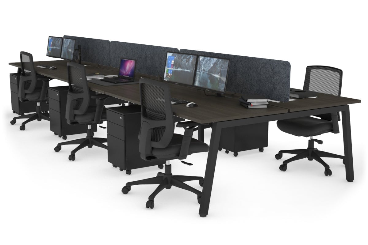 Quadro 6 Person Office Workstations [1600L x 800W with Cable Scallop] Jasonl black leg dark oak dark grey echo panel (400H x 1600W)