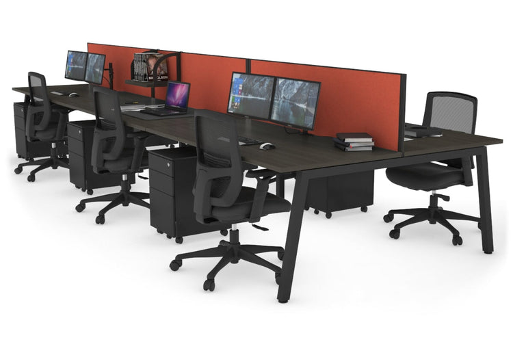 Quadro 6 Person Office Workstations [1600L x 800W with Cable Scallop] Jasonl black leg dark oak orange squash (500H x 1600W)
