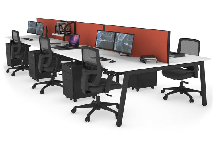 Quadro 6 Person Office Workstations [1600L x 800W with Cable Scallop] Jasonl black leg white orange squash (500H x 1600W)