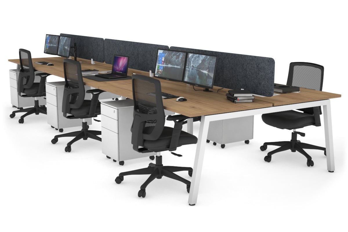 Quadro 6 Person Office Workstations [1600L x 800W with Cable Scallop] Jasonl white leg salvage oak dark grey echo panel (400H x 1600W)