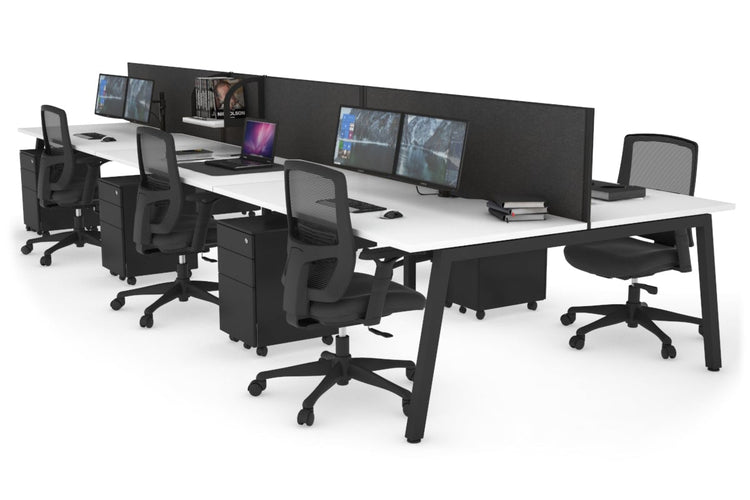 Quadro 6 Person Office Workstations [1600L x 800W with Cable Scallop] Jasonl black leg white moody charcoal (500H x 1600W)