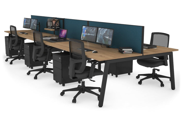 Quadro 6 Person Office Workstations [1600L x 800W with Cable Scallop] Jasonl black leg salvage oak deep blue (500H x 1600W)