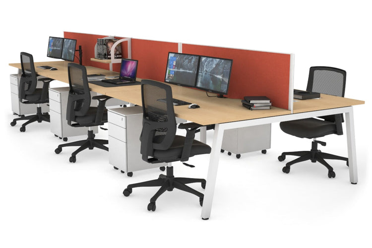 Quadro 6 Person Office Workstations [1600L x 800W with Cable Scallop] Jasonl white leg maple orange squash (500H x 1600W)