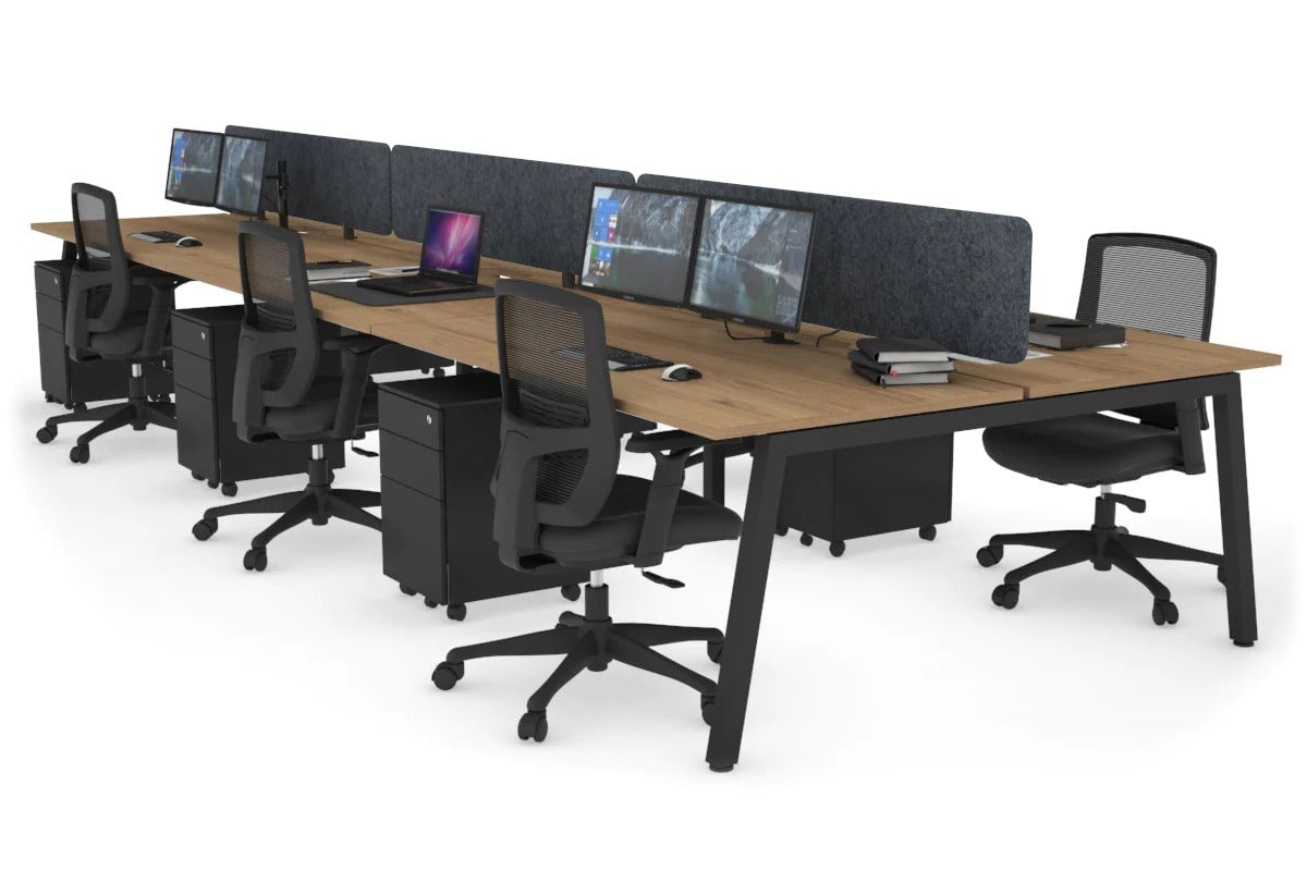 Quadro 6 Person Office Workstations [1600L x 800W with Cable Scallop] Jasonl black leg salvage oak dark grey echo panel (400H x 1600W)