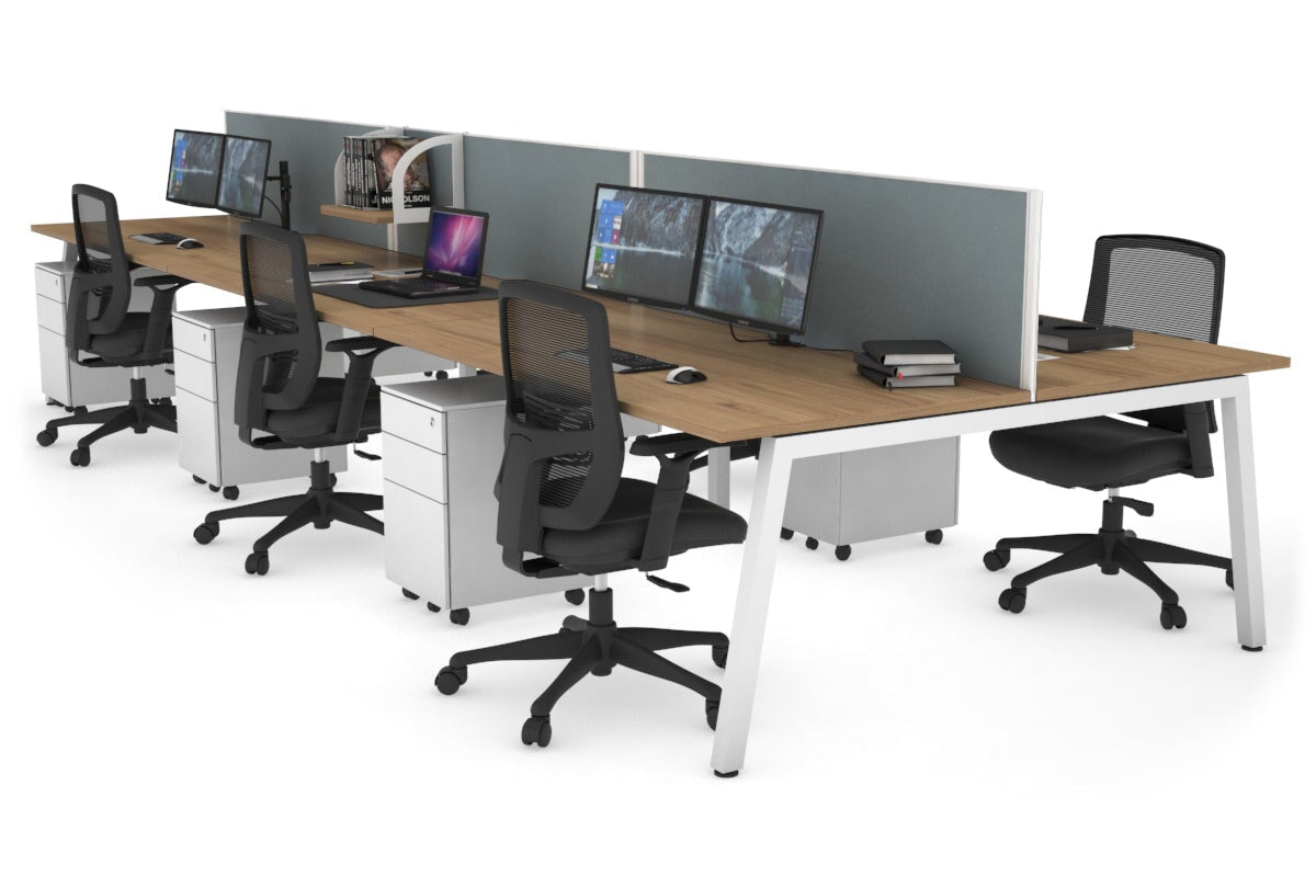 Quadro 6 Person Office Workstations [1600L x 800W with Cable Scallop] Jasonl white leg salvage oak cool grey (500H x 1600W)