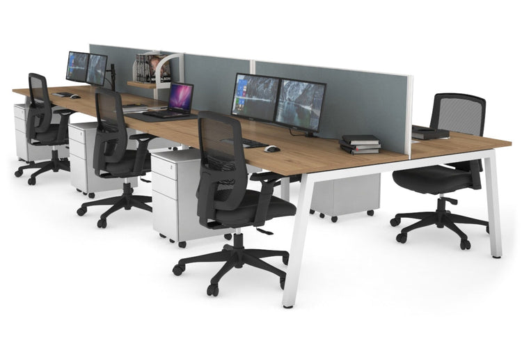 Quadro 6 Person Office Workstations [1600L x 800W with Cable Scallop] Jasonl white leg salvage oak cool grey (500H x 1600W)