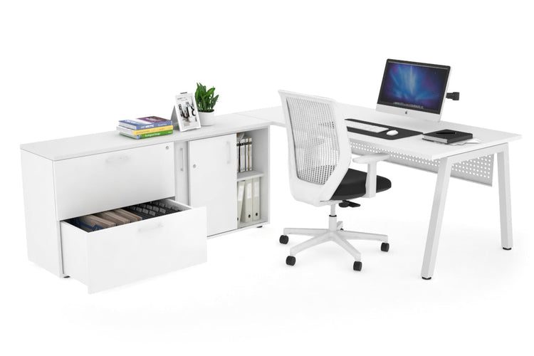 Quadro A Executive Setting - White Frame [1800L x 700W] Jasonl white white modesty 2 drawer lateral sliding door credenza