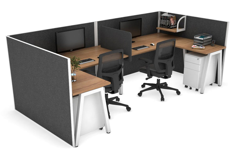 Quadro A Leg 2 Person Corner Workstations - U Configuration - White Frame [1600L x 1800W with Cable Scallop] Jasonl salvage oak moody charcoal biscuit panel