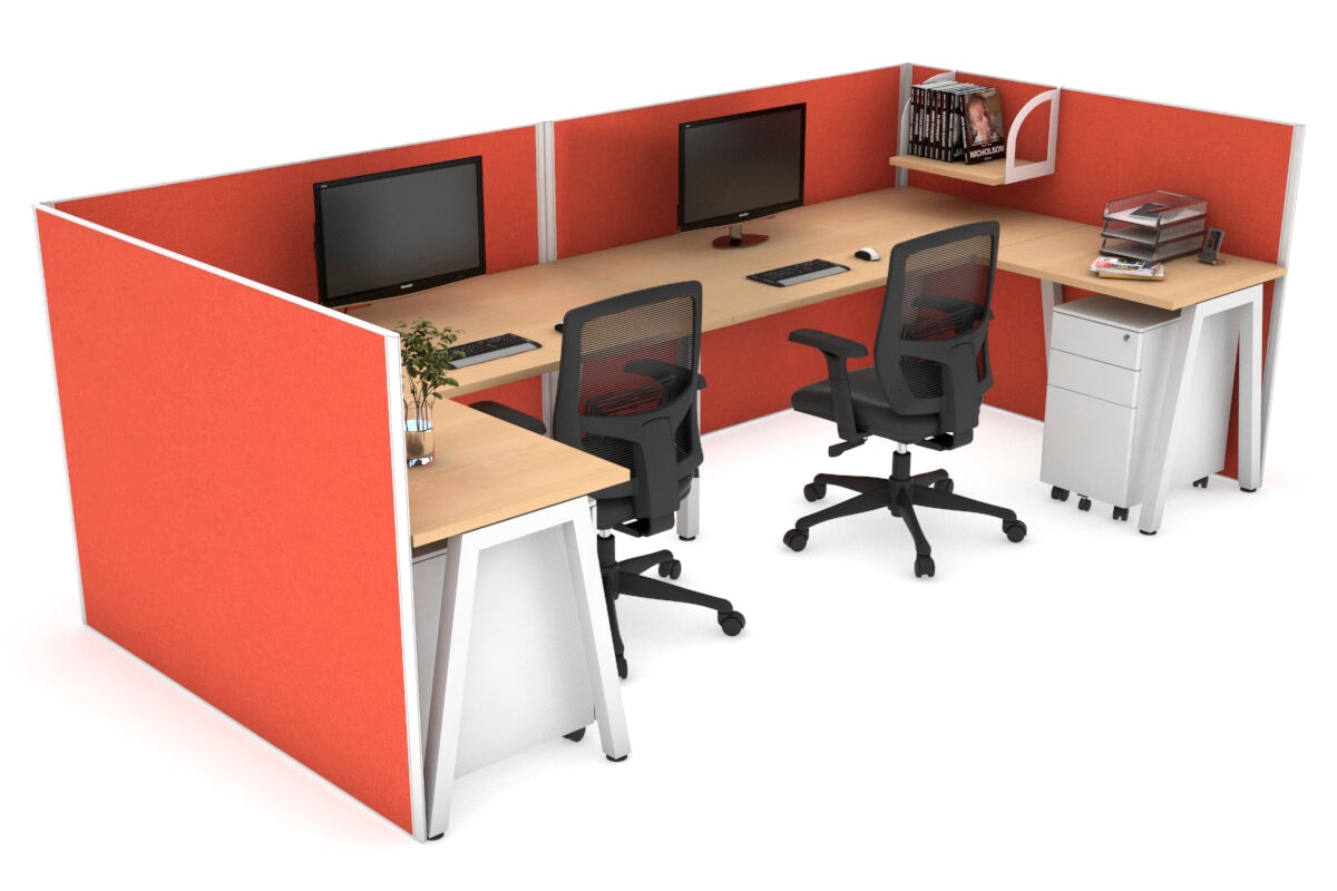 Quadro A Leg 2 Person Corner Workstations - U Configuration - White Frame [1600L x 1800W with Cable Scallop] Jasonl maple squash orange none