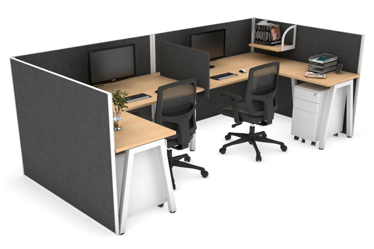 Quadro A Leg 2 Person Corner Workstations - U Configuration - White Frame [1600L x 1800W with Cable Scallop] Jasonl maple moody charcoal biscuit panel