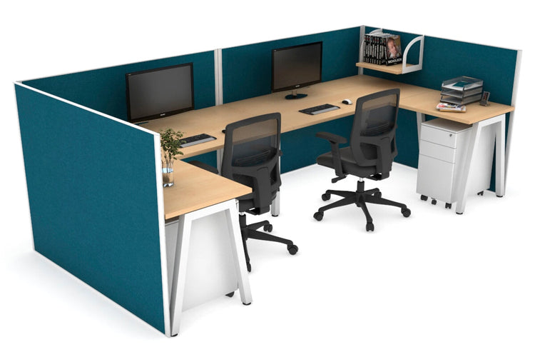 Quadro A Leg 2 Person Corner Workstations - U Configuration - White Frame [1600L x 1800W with Cable Scallop] Jasonl maple deep blue none