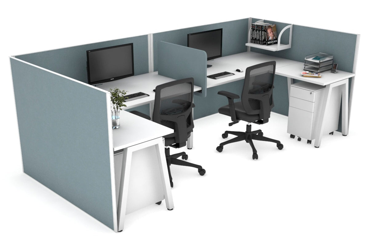Quadro A Leg 2 Person Corner Workstations - U Configuration - White Frame [1600L x 1800W with Cable Scallop] Jasonl white cool grey biscuit panel
