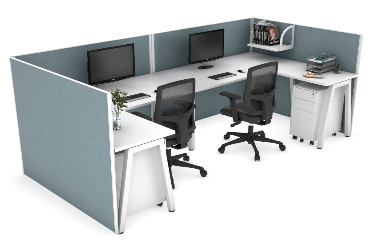 Quadro A Leg 2 Person Corner Workstations - U Configuration - White Frame [1600L x 1800W with Cable Scallop] Jasonl white cool grey none