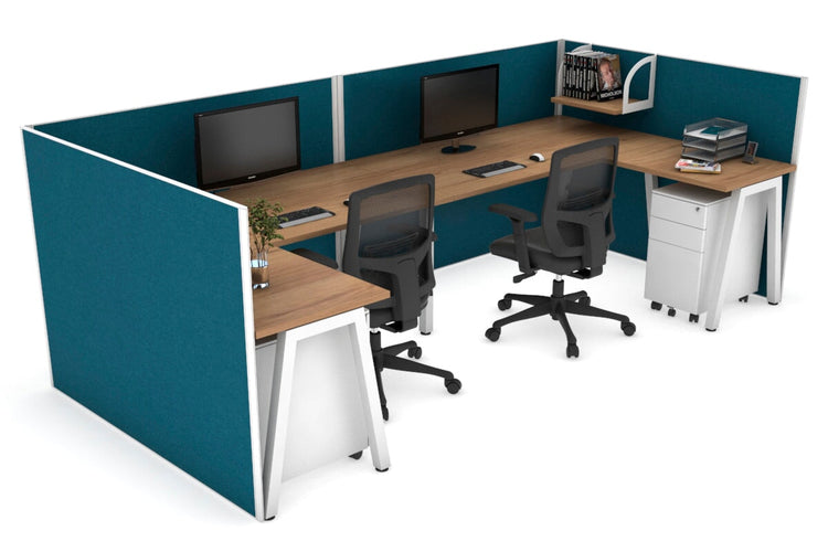 Quadro A Leg 2 Person Corner Workstations - U Configuration - White Frame [1600L x 1800W with Cable Scallop] Jasonl salvage oak deep blue none