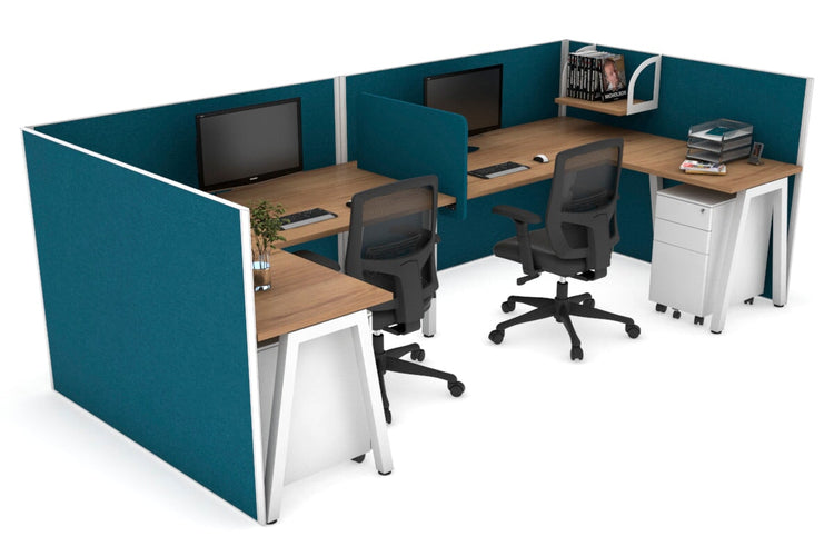 Quadro A Leg 2 Person Corner Workstations - U Configuration - White Frame [1600L x 1800W with Cable Scallop] Jasonl salvage oak deep blue biscuit panel