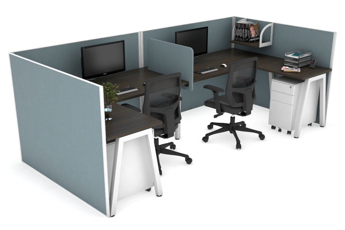 Quadro A Leg 2 Person Corner Workstations - U Configuration - White Frame [1600L x 1800W with Cable Scallop] Jasonl dark oak cool grey biscuit panel