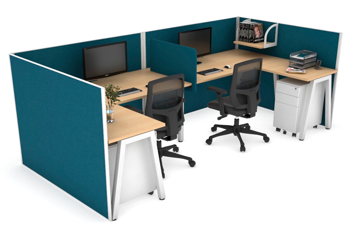 Quadro A Leg 2 Person Corner Workstations - U Configuration - White Frame [1600L x 1800W with Cable Scallop] Jasonl maple deep blue biscuit panel