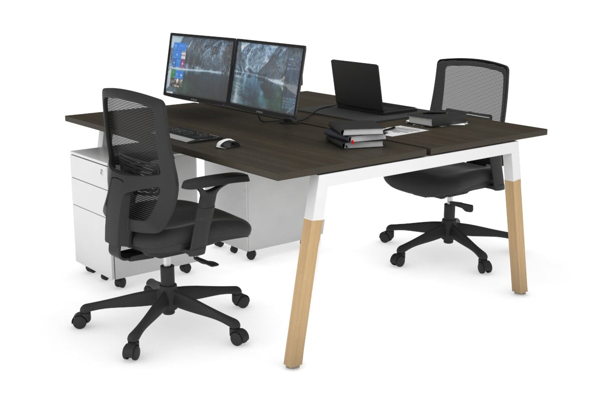 Quadro A Leg 2 Person Office Workstations - Wood Leg Cross Beam [1200L x 700W] Jasonl white leg dark oak none