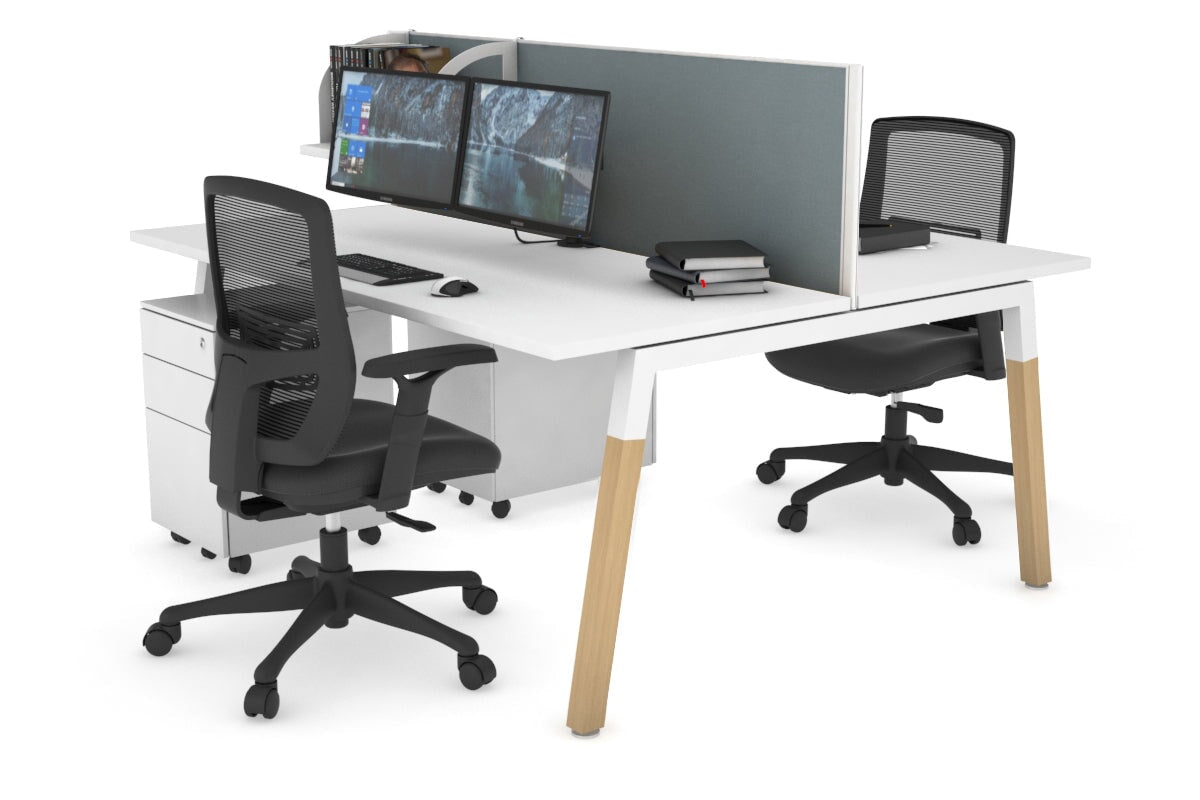 Quadro A Leg 2 Person Office Workstations - Wood Leg Cross Beam [1400L x 700W] Jasonl white leg white cool grey (500H x 1400W)